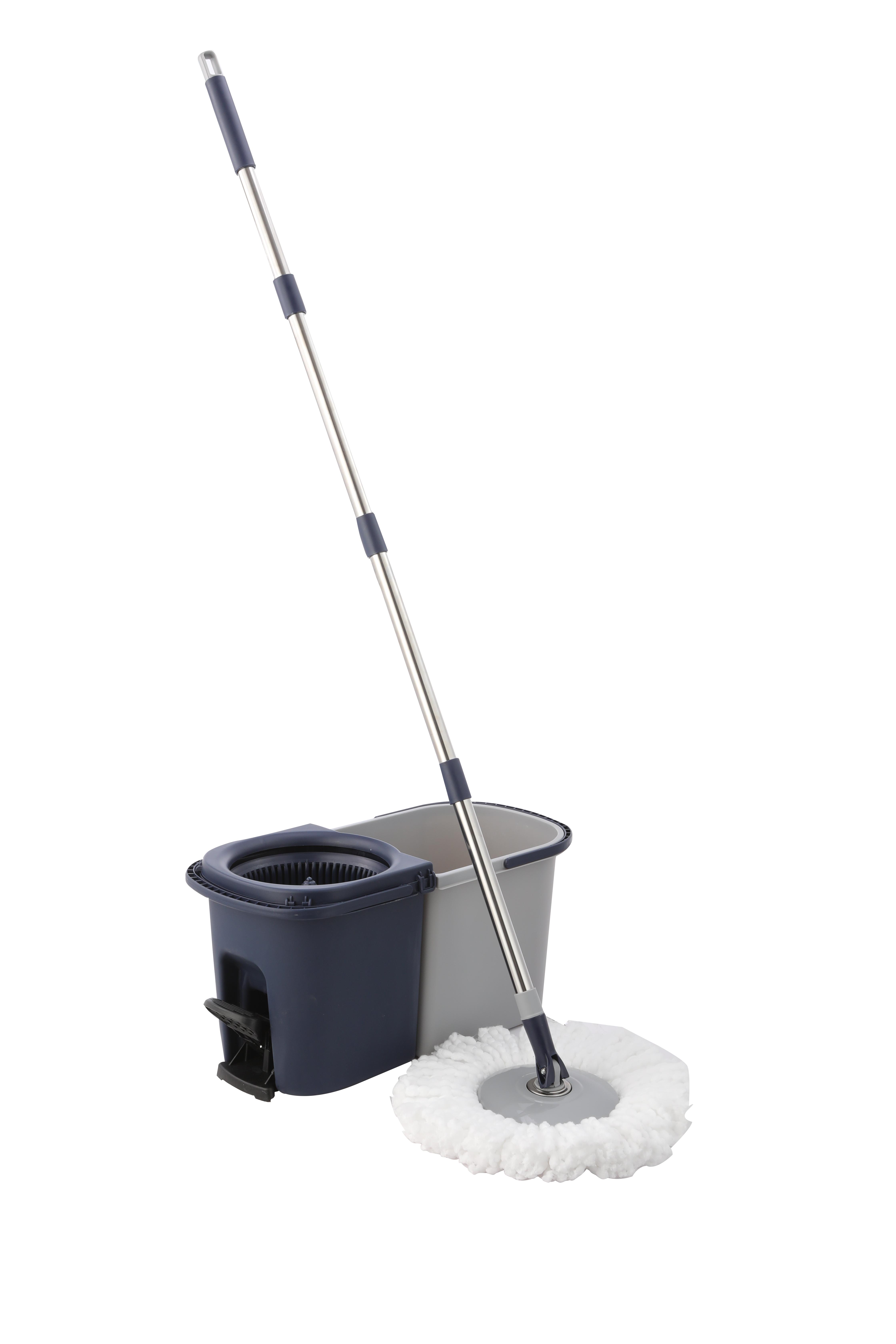 Spin Mop and Detachable Bucket Set with 2 Reusable Microfiber mop Head Dual-Chamber Water System Spining Mop Floor Cleaning Kit for Hardwood Tile Laminate Floors