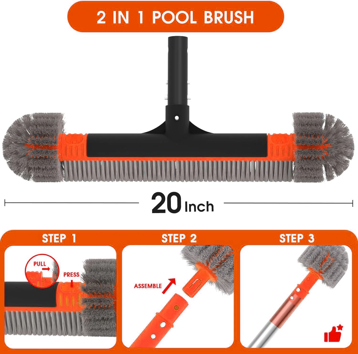360 Pool Brush Head Corner Brush Round Ends With Cobweb duster Round 